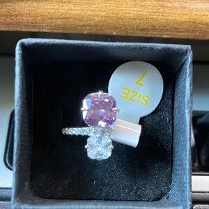 Elegant Silver Ring with Purple and Clear Stones